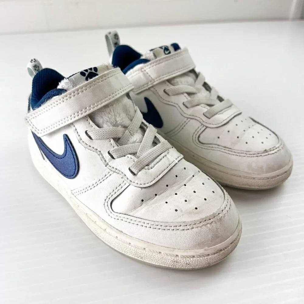 Nike Court Borough Low 2 Se Sneakers Boys Size 10 (Tdv) White Blue Dog Paw